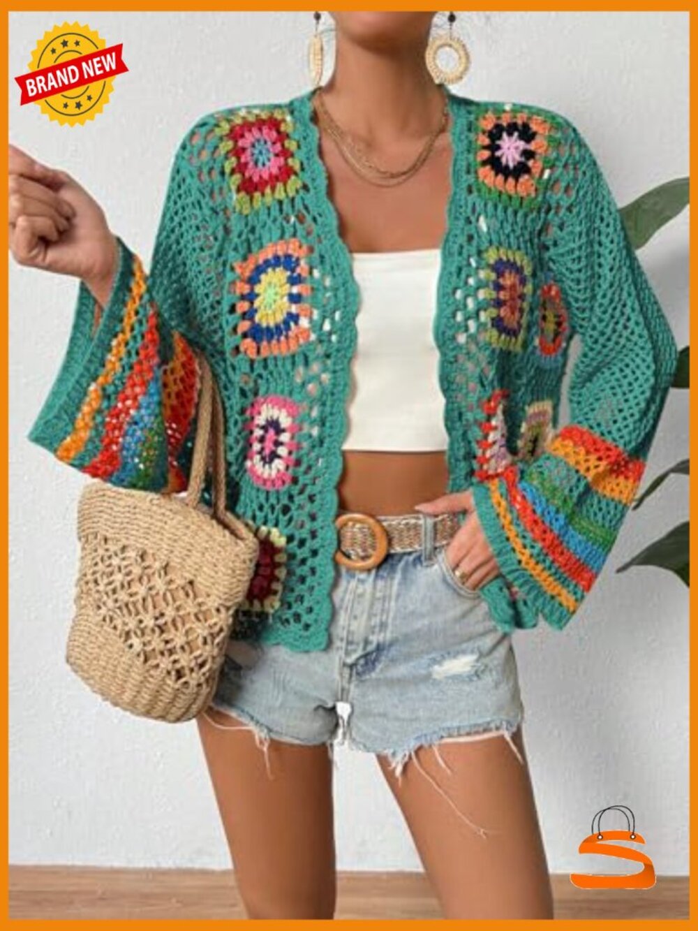 Floral Crochet Cardigan Hollow Out Open Front Long Sleeve Sweater - Picture 5 of 5